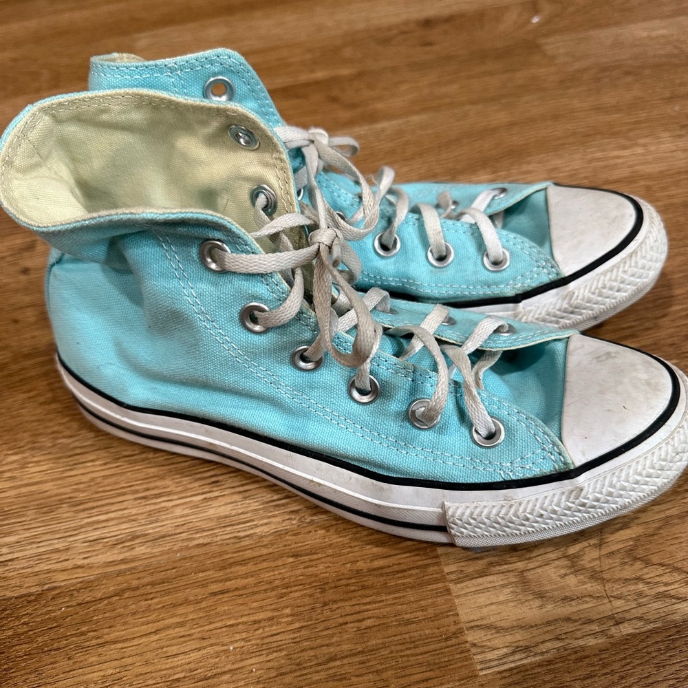 light blue high top converse womens 7
